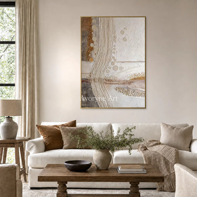Contour of Dawn: Beige Ridged Abstract Wall Art — living gold