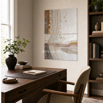 Contour of Dawn: Beige Ridged Abstract Wall Art — office frameless