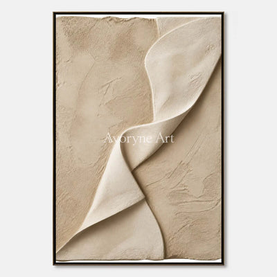 Linen Cascade: Beige Sculptural Abstract Wall Art - main