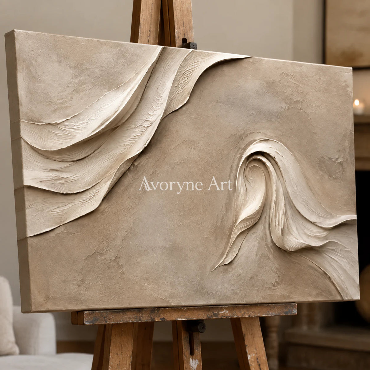 Sandfold Horizon: Beige Sculptural Panoramic Wall Art - detail