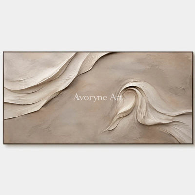 Sandfold Horizon: Beige Sculptural Panoramic Wall Art - main