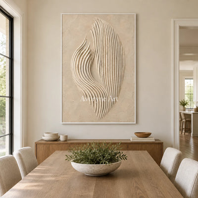 Dune Filament: Beige Sculptural Texture Art — dining white