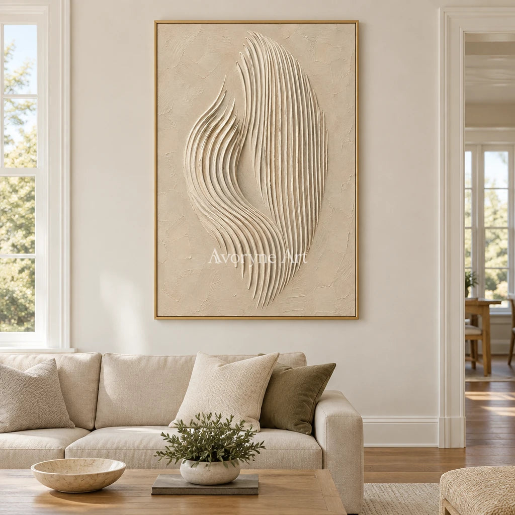 Dune Filament: Beige Sculptural Texture Art — living gold