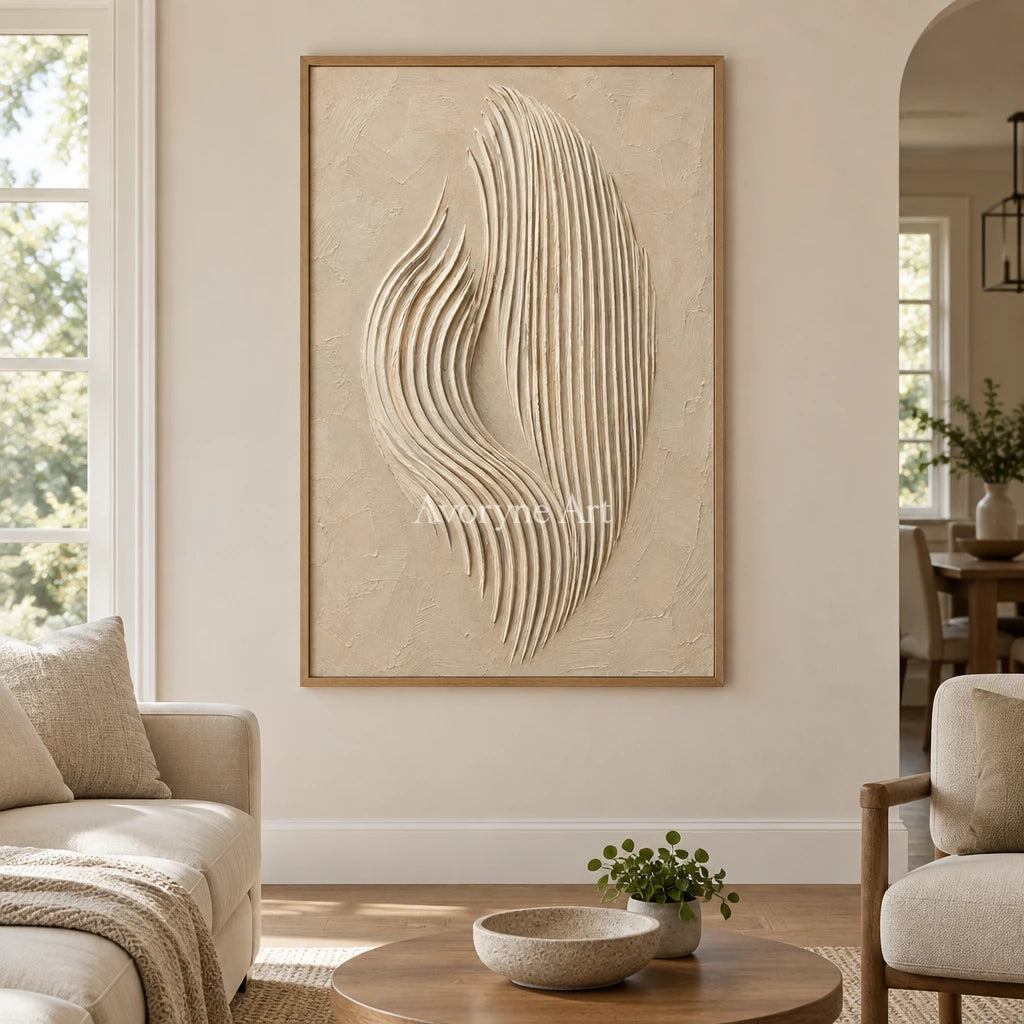 Dune Filament: Beige Sculptural Texture Art — villa wood
