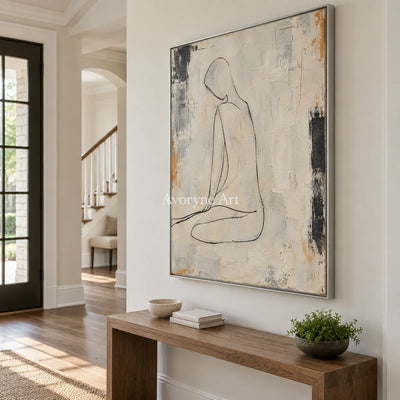 Quiet Outline: Beige Seated Figure Wall Art — entry silver