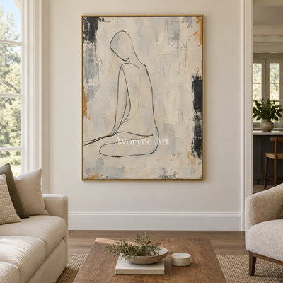 Quiet Outline: Beige Seated Figure Wall Art — living gold