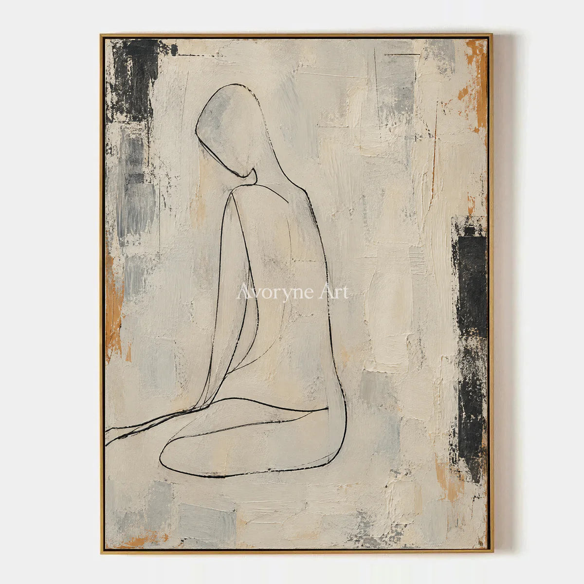 Quiet Outline: Beige Seated Figure Wall Art — primary