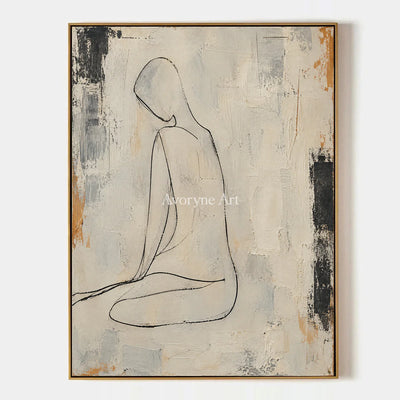 Quiet Outline: Beige Seated Figure Wall Art — primary
