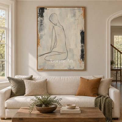 Quiet Outline: Beige Seated Figure Wall Art — villa wood