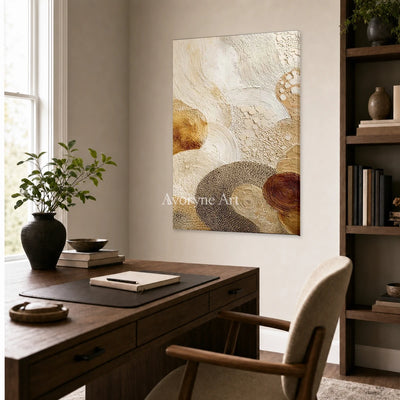Tidal Medallion: Beige Spiral Texture Abstract Wall Art — office frameless