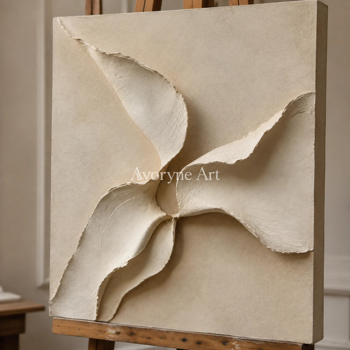 Quiet Mantle: Beige Square Textured Abstract Wall Art - detail