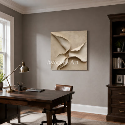 Quiet Mantle: Beige Square Textured Abstract Wall Art - office frameless
