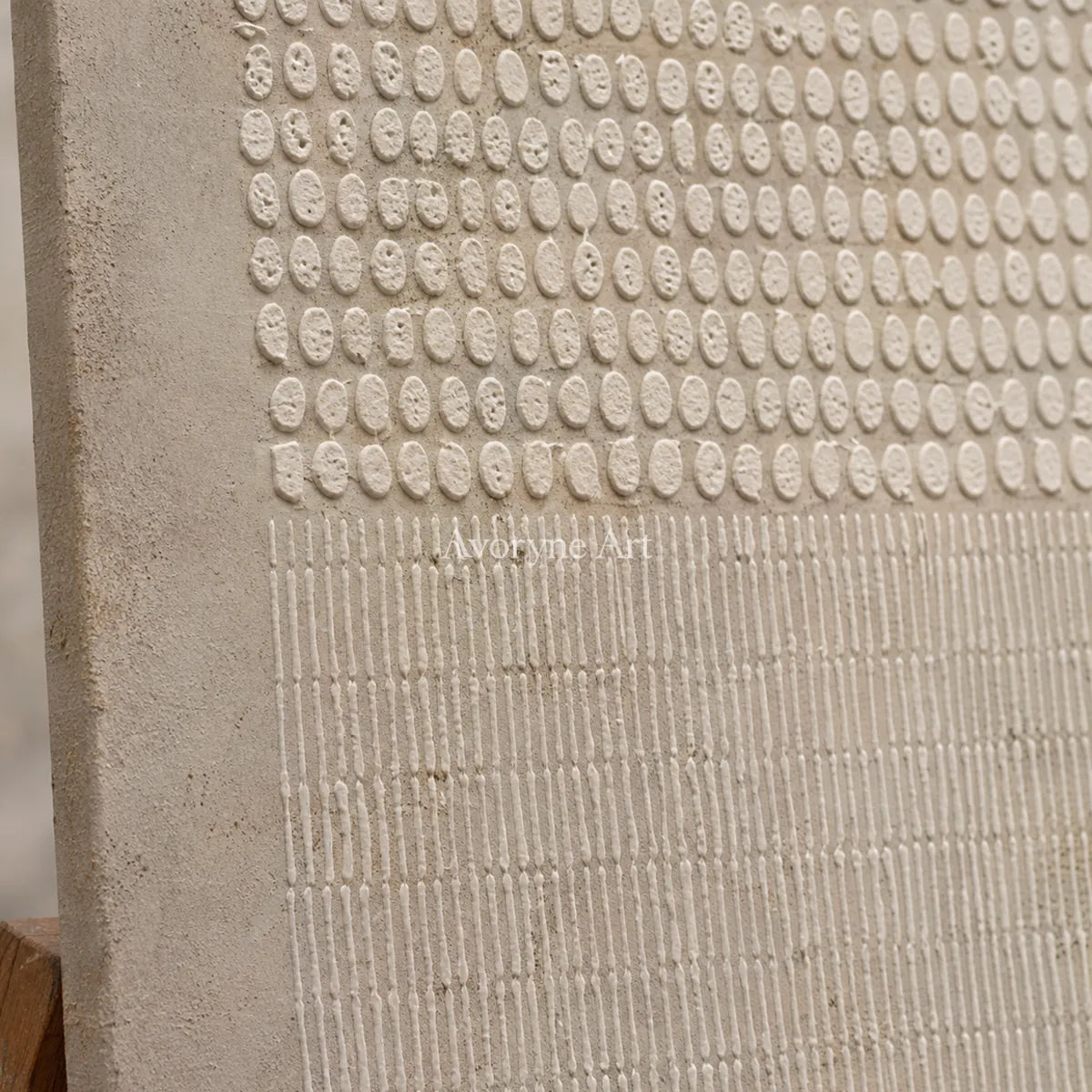 Pebble Ledger: Beige Square Textured Grid Wall Art — detail easel
