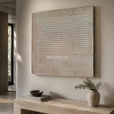 Pebble Ledger: Beige Square Textured Grid Wall Art — entry silver