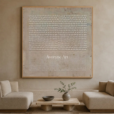 Pebble Ledger: Beige Square Textured Grid Wall Art — hotel wood