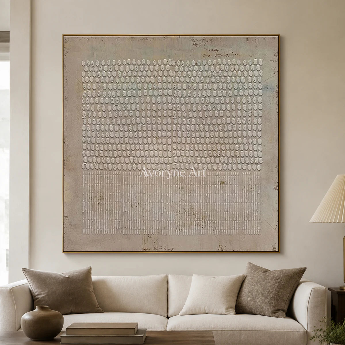 Pebble Ledger: Beige Square Textured Grid Wall Art — living gold