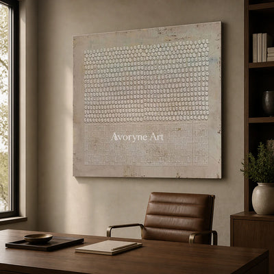 Pebble Ledger: Beige Square Textured Grid Wall Art — office frameless