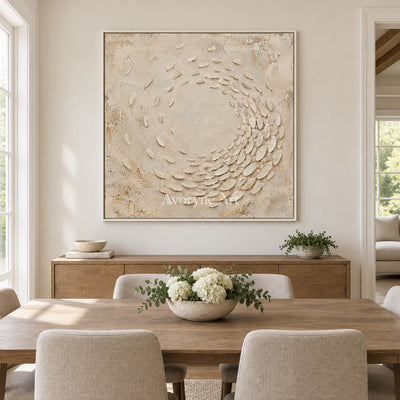 Pebbled Orbit: Beige Textured Abstract Wall Art — dining white