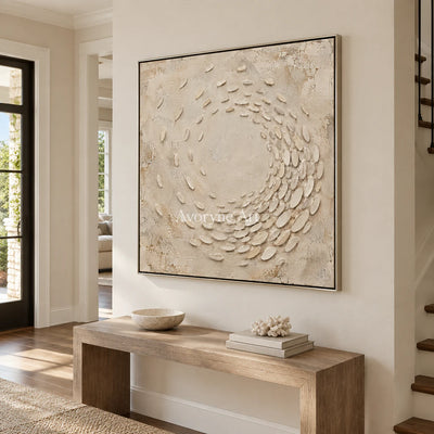 Pebbled Orbit: Beige Textured Abstract Wall Art — entry silver