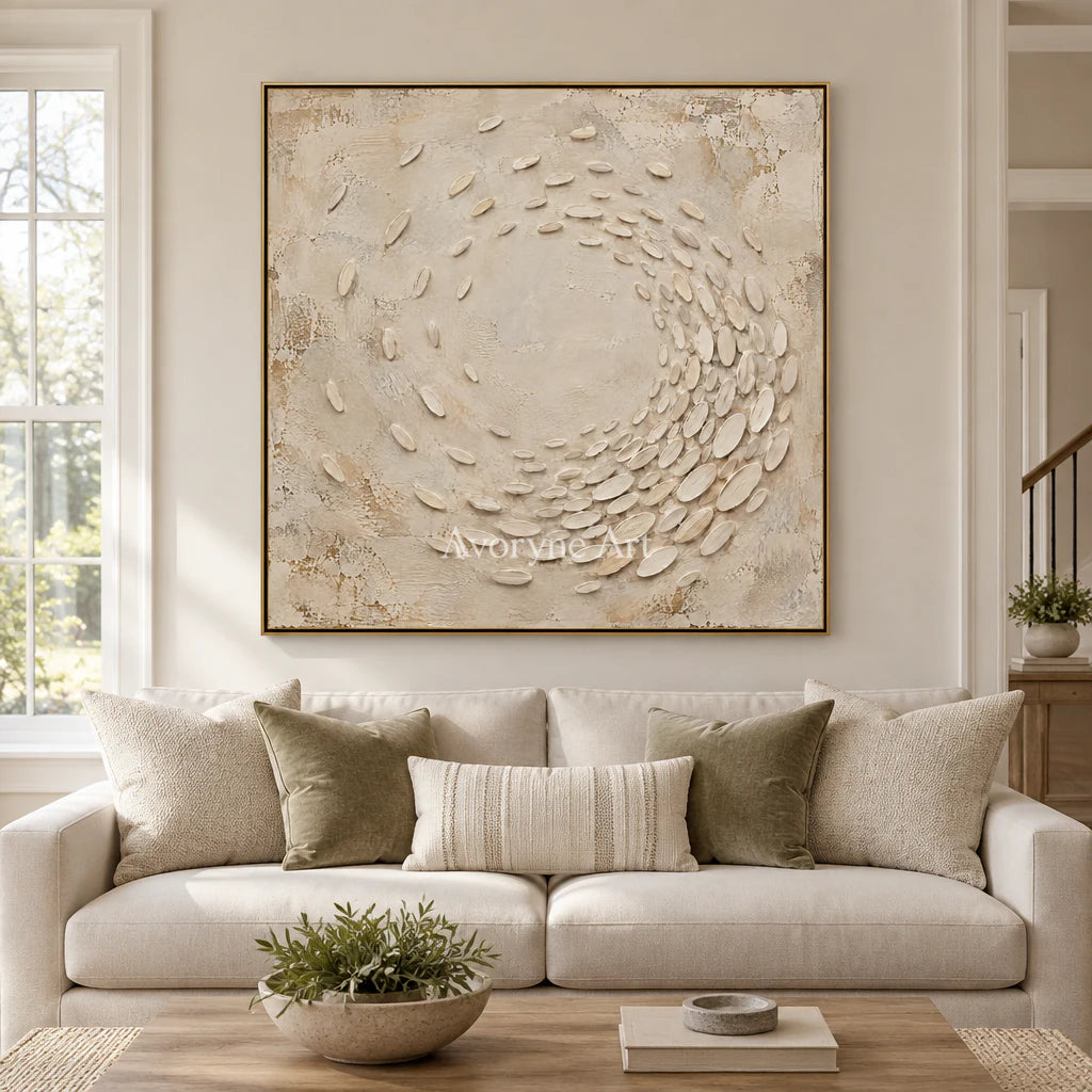 Pebbled Orbit: Beige Textured Abstract Wall Art — living gold