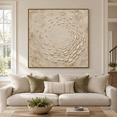 Pebbled Orbit: Beige Textured Abstract Wall Art — living gold