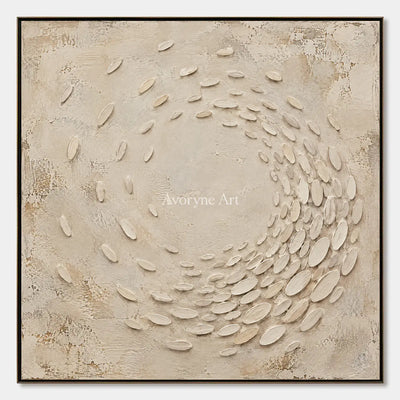 Pebbled Orbit: Beige Textured Abstract Wall Art — primary