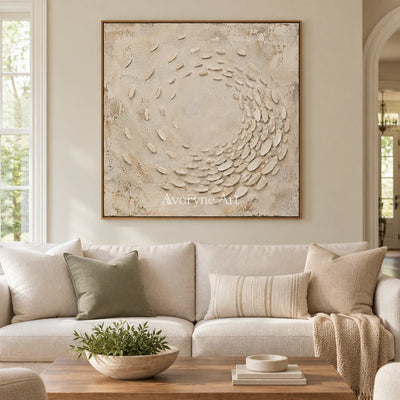Pebbled Orbit: Beige Textured Abstract Wall Art — villa wood