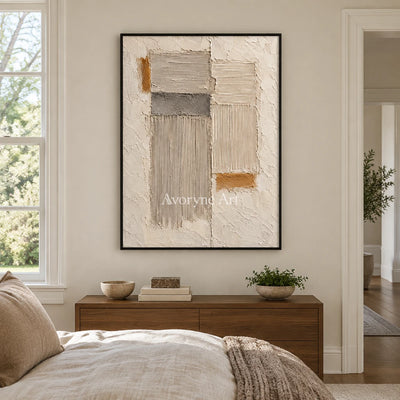Sandstone Rhythm: Beige Textured Abstract Wall Art — bedroom black