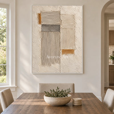 Sandstone Rhythm: Beige Textured Abstract Wall Art — dining white