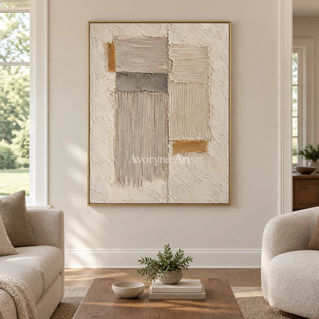 Sandstone Rhythm: Beige Textured Abstract Wall Art — living gold