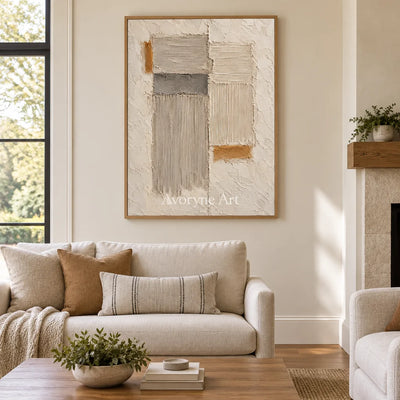 Sandstone Rhythm: Beige Textured Abstract Wall Art — villa wood