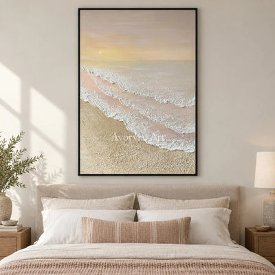 Apricot Shore: Beige Textured Coastal Wall Art — bedroom black