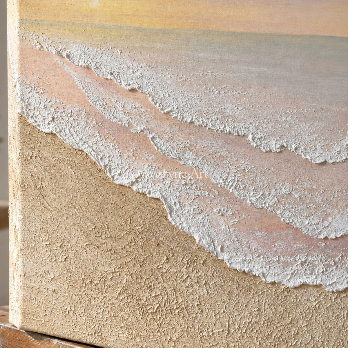 Apricot Shore: Beige Textured Coastal Wall Art — detail easel