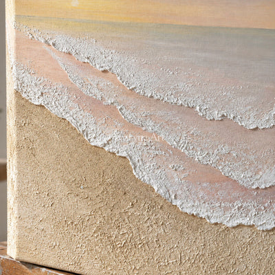 Apricot Shore: Beige Textured Coastal Wall Art — detail easel