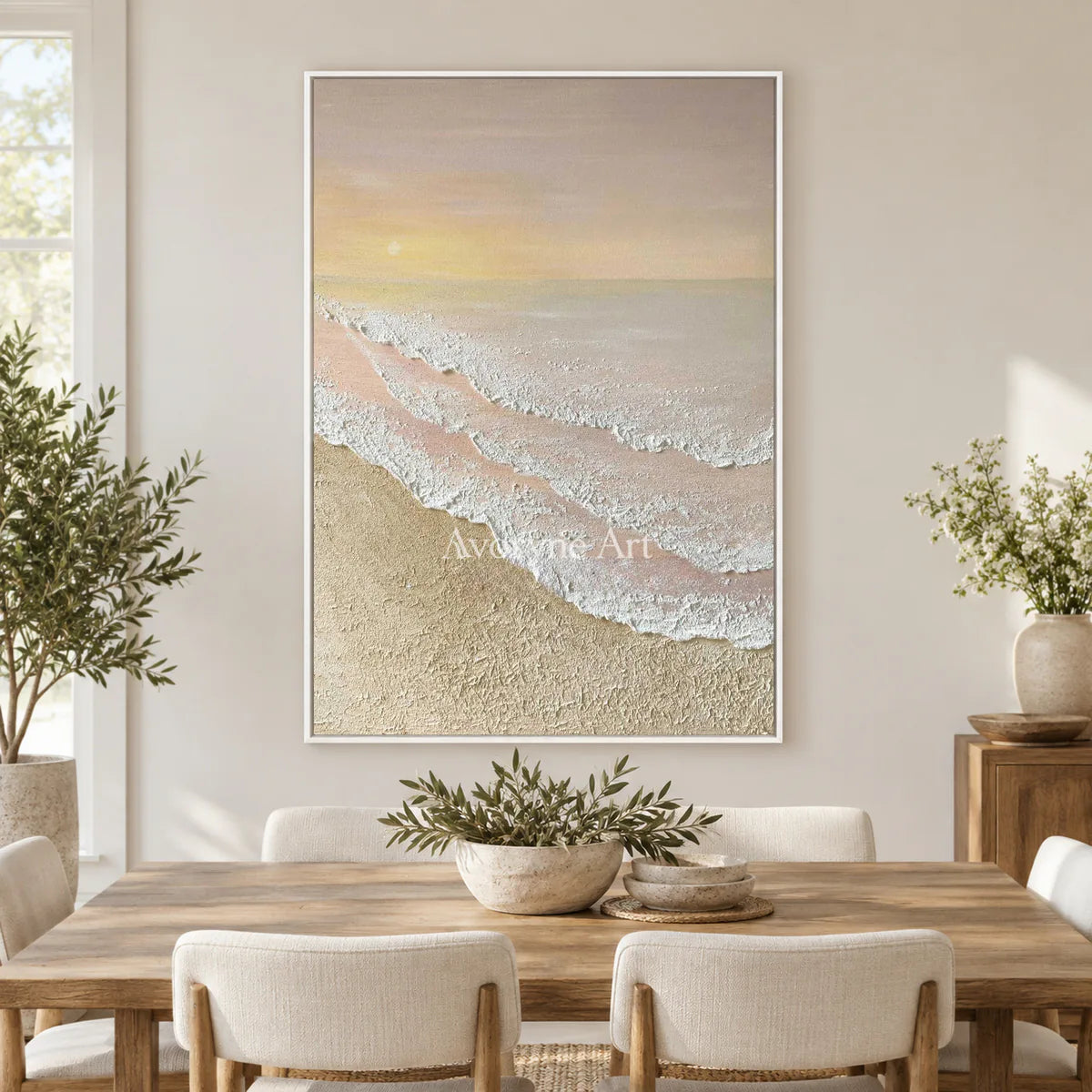 Apricot Shore: Beige Textured Coastal Wall Art — dining white