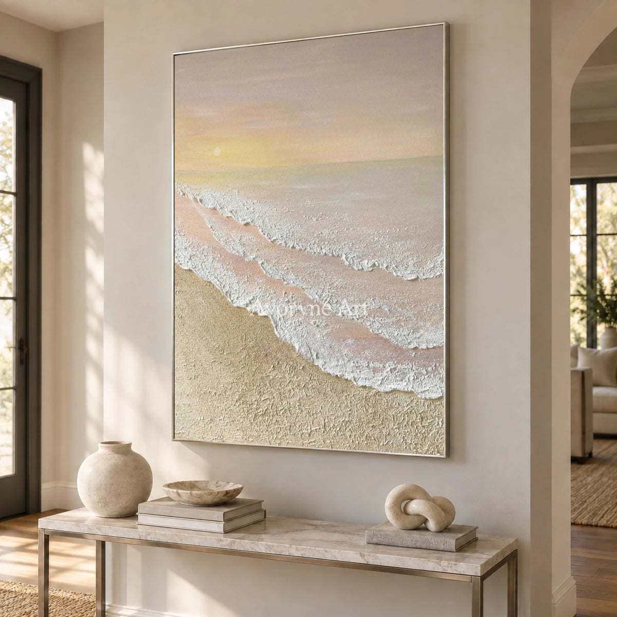 Apricot Shore: Beige Textured Coastal Wall Art — entry silver