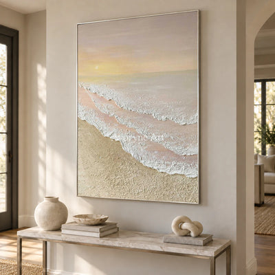 Apricot Shore: Beige Textured Coastal Wall Art — entry silver