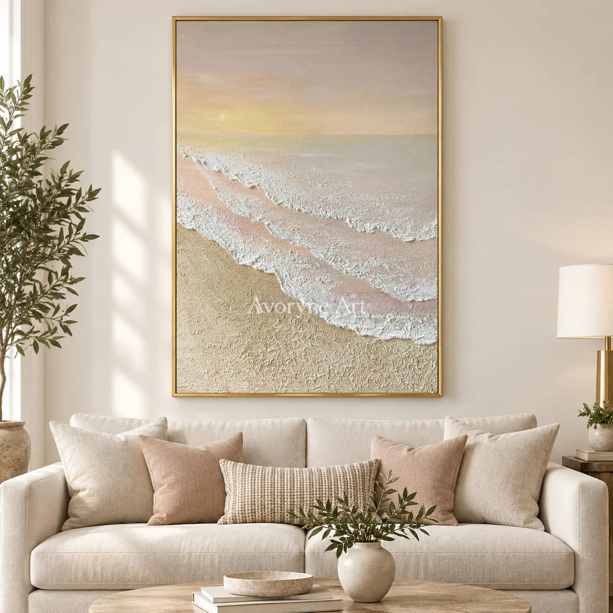 Apricot Shore: Beige Textured Coastal Wall Art — living gold