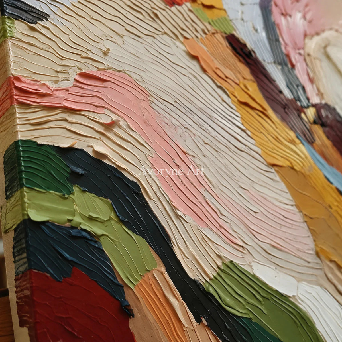 Chromatic Passage: Beige Textured Colorful Abstract Wall Art — detail easel