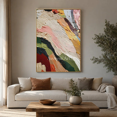 Chromatic Passage: Beige Textured Colorful Abstract Wall Art — living gold