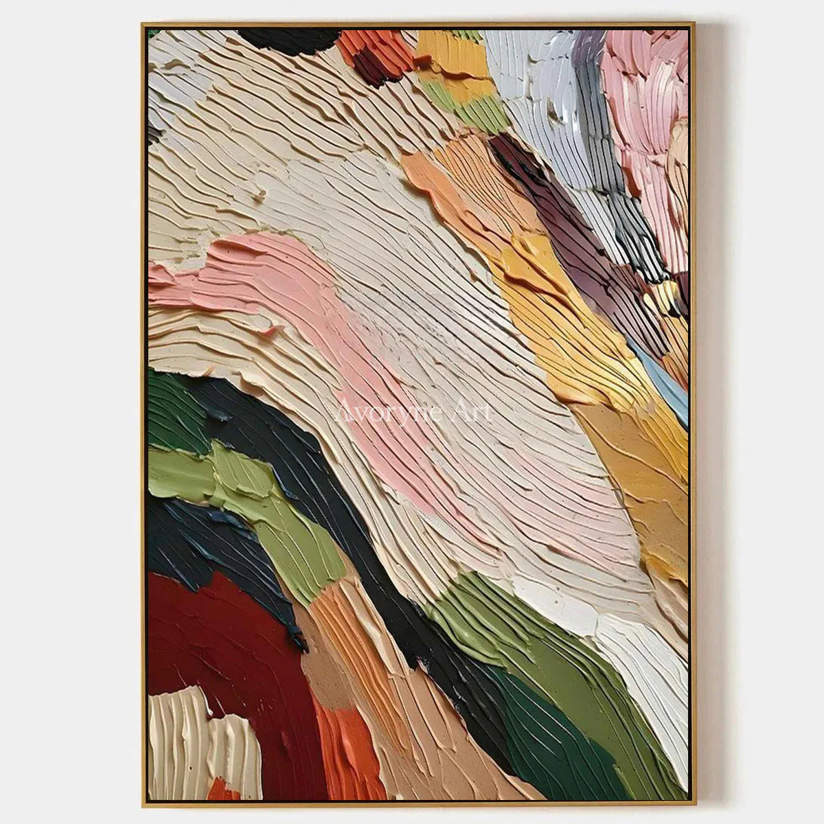 Chromatic Passage: Beige Textured Colorful Abstract Wall Art — primary