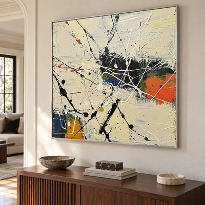 Ivory Crosscurrent: Beige Textured Drip Abstract Wall Art — entry silver