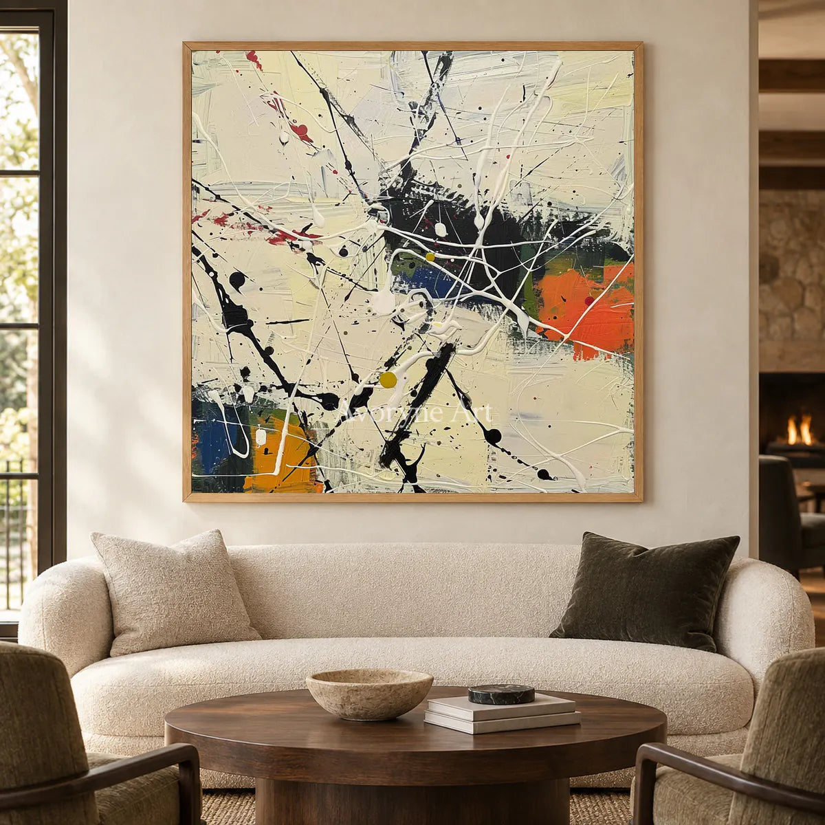 Ivory Crosscurrent: Beige Textured Drip Abstract Wall Art — hotel wood