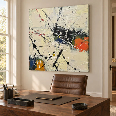 Ivory Crosscurrent: Beige Textured Drip Abstract Wall Art — office frameless