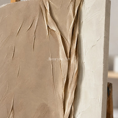 Linen Ridges: Beige Textured Folds Wall Art — detail easel