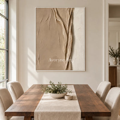 Linen Ridges: Beige Textured Folds Wall Art — dining white