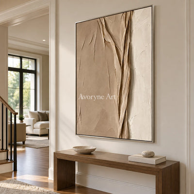 Linen Ridges: Beige Textured Folds Wall Art — entry silver