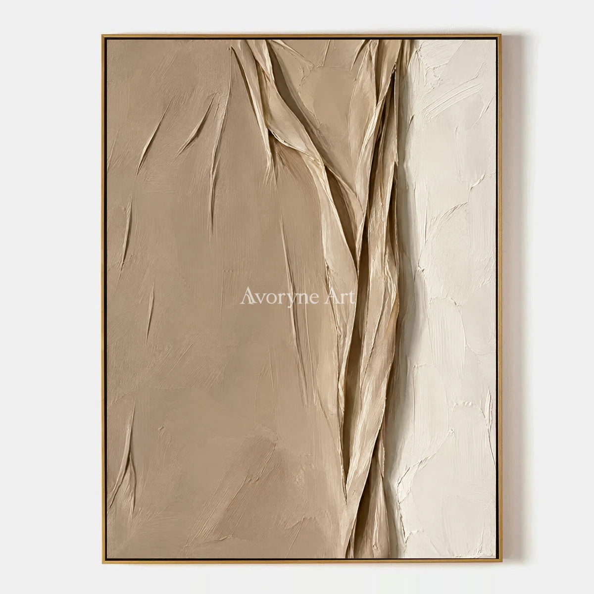 Linen Ridges: Beige Textured Folds Wall Art — primary