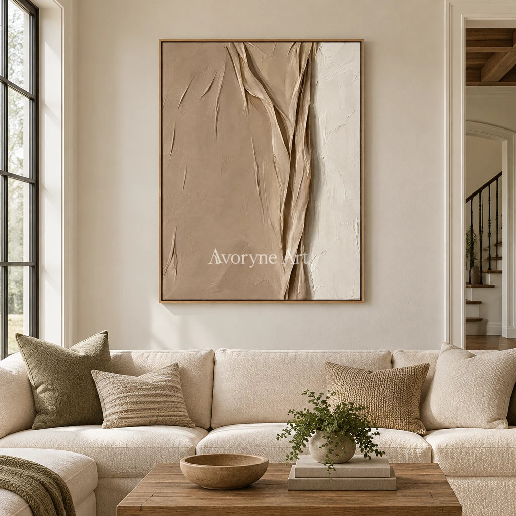 Linen Ridges: Beige Textured Folds Wall Art — villa wood