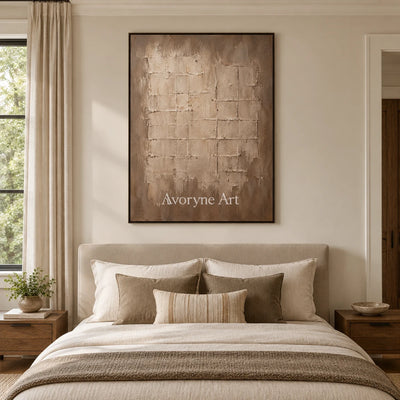 Claylattice: Beige Textured Grid Wall Art — bedroom black